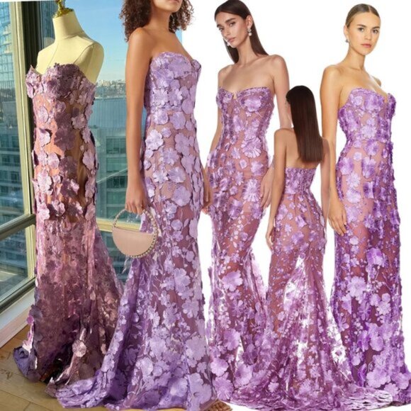 🆕 BRONX & BANCO 🧿 NWOT Jasmine Floral-Appliqued Gown, Lilac - Sz M US 6 - Picture 1 of 16